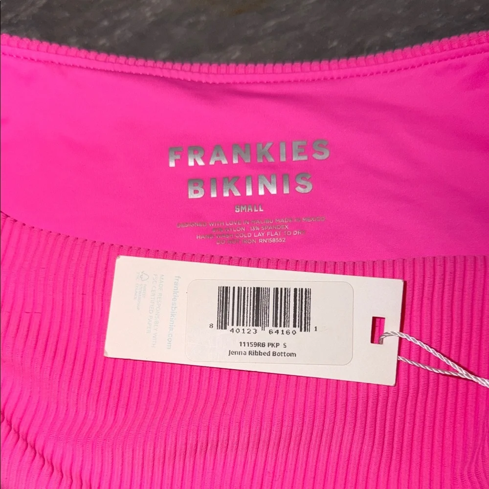 Frankies Bikinis Jenna Ribbed High Waist Bikini Bottom Hot Pink NWT Size Small